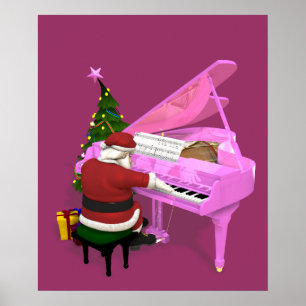 Weihnachtsmann spielt rosa Klavier Poster