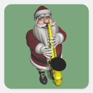 Weihnachtsmann spielt Saxophon Quadratischer Aufkleber