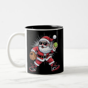 Weihnachtsmann spielt Softball als Pitcher Weihnac Zweifarbige Tasse