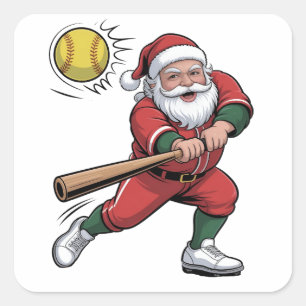 Weihnachtsmann spielt Softball Weihnachten Spieler Quadratischer Aufkleber