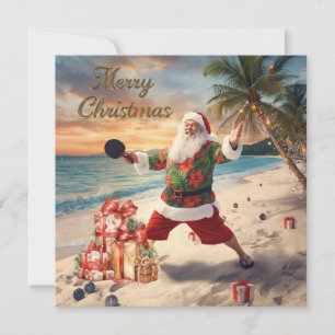Weihnachtsmann spielt Tischtennis in einem hawaiia Feiertagskarte