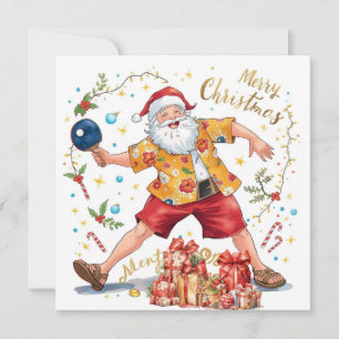 Weihnachtsmann spielt Tischtennis in einem hawaiia Feiertagskarte