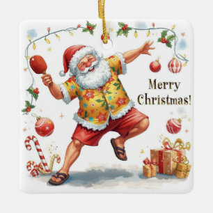 Weihnachtsmann spielt Tischtennis in einem hawaiia Keramikornament