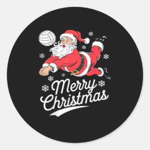 Weihnachtsmann spielt Volleyball Weihnachts-Pyjama Runder Aufkleber