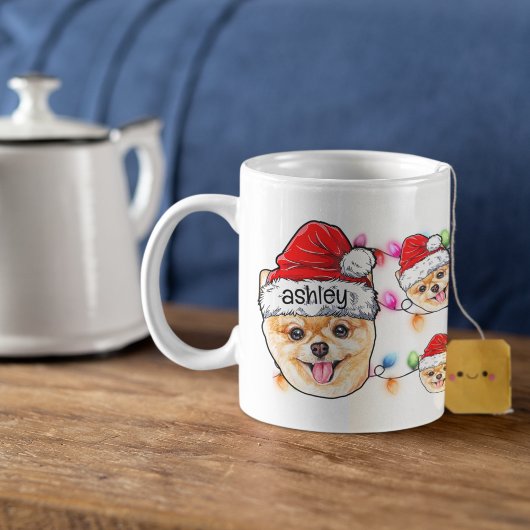 Weihnachtsmann Spitz Haustier Hundekopf Kaffeetasse