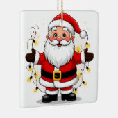 Weihnachtsmann stehend mit Weihnachtslichtern Keramikornament (Rechts)