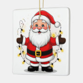 Weihnachtsmann stehend mit Weihnachtslichtern Keramikornament (Links)