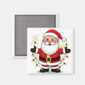 Weihnachtsmann stehend mit Weihnachtslichtern Magnet (Vorderseite/Rückseite)