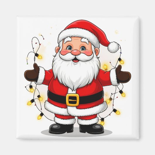 Weihnachtsmann stehend mit Weihnachtslichtern Magnet (Vorne)