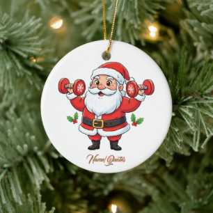 Weihnachtsmann stemmt Hanteln – Lustige Weihnachte Keramik Ornament