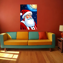 Weihnachtsmann, Sterne und Mond | Art der AI Poster