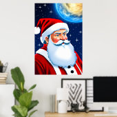 Weihnachtsmann, Sterne und Mond | Art der AI Poster (Heimbüro)