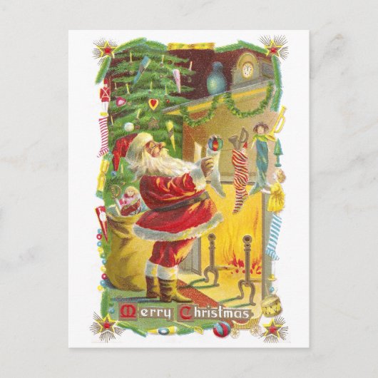 Weihnachtsmann, Strumpf und Sterne Weihnachten (Vorderseite)