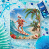 Weihnachtsmann Surfen Strand Blick Weihnachtsfeier Pappteller (Party)