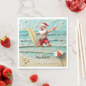 WEIHNACHTSMANN surft den Strandhintergrund Serviette (Beispiel)