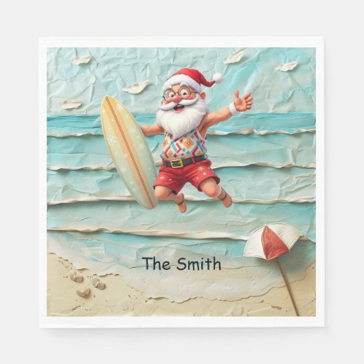 WEIHNACHTSMANN surft den Strandhintergrund Serviette (Vorderseite)