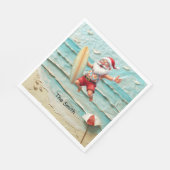 WEIHNACHTSMANN surft den Strandhintergrund Serviette (Ecke)