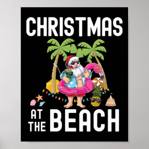 Weihnachtsmann surft unter Palmen Sommer Weihnacht Poster