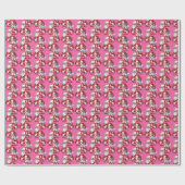 Weihnachtsmann Süß Fröhlich Mädchen Rosa Rote Gesc Geschenkpapier (Flach)