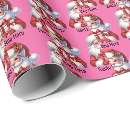 Weihnachtsmann Süß Fröhlich Mädchen Rosa Rote Gesc Geschenkpapier (Rolleneckpunkt)