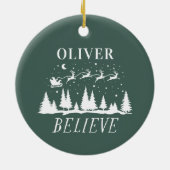 Weihnachtsmann - traditionelles Grün Keramik Ornament (Hinten)