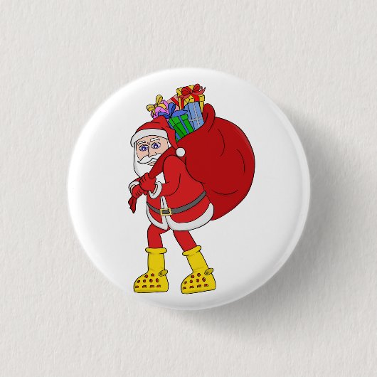 Weihnachtsmann trägt große gelbe Stiefel Button (Vorderseite)