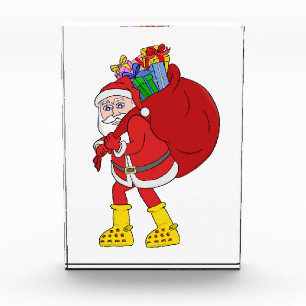 Weihnachtsmann trägt große gelbe Stiefel Fotoblock