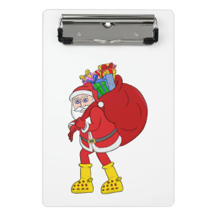 Weihnachtsmann trägt große gelbe Stiefel Mini Klemmbrett