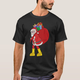 Weihnachtsmann trägt große gelbe Stiefel T-Shirt