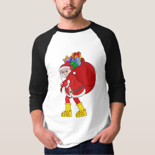Weihnachtsmann trägt große gelbe Stiefel T-Shirt