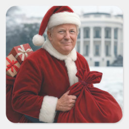 Weihnachtsmann Trump mit roter Geschenktasche Quadratischer Aufkleber