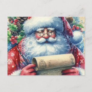 Weihnachtsmann überprüft seine Liste zum Feiertag Postkarte
