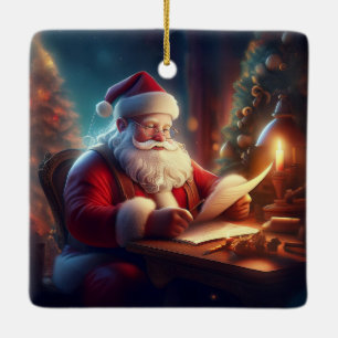 Weihnachtsmann überprüft Wunschzettel-Briefe Keramikornament