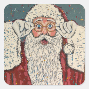 Weihnachtsmann überrascht quadratischer aufkleber