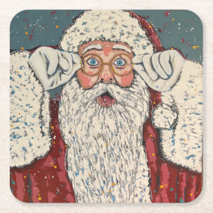 Weihnachtsmann überrascht rechteckiger pappuntersetzer