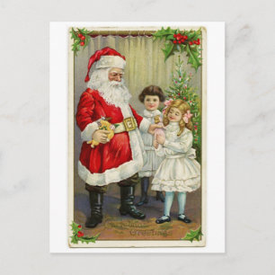 Weihnachtsmann überreicht Geschenke Feiertagspostkarte