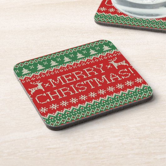 Weihnachtsmann Ugly Sweater Getränkeuntersetzer (Linke Seite)