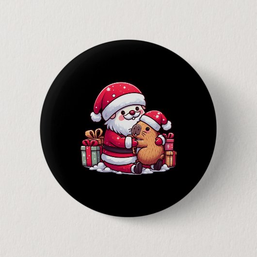 Weihnachtsmann umarmt Niedliches Capybara mit S Button (Vorderseite)