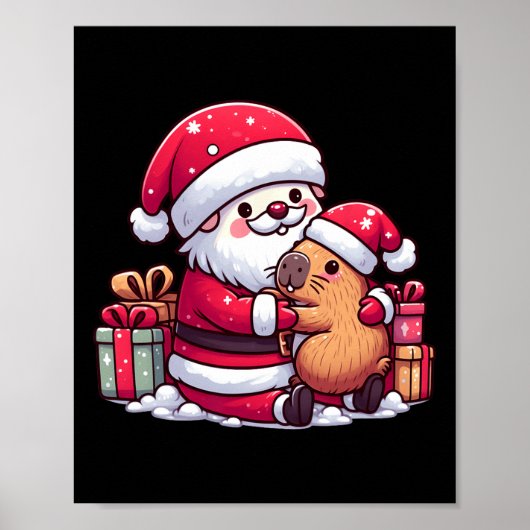 Weihnachtsmann umarmt Niedliches Capybara mit S Poster (Vorne)