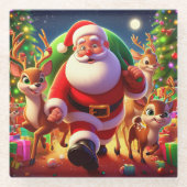 Weihnachtsmann und 2 Rentierbilder Glasuntersetzer (Vorderseite)