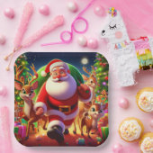Weihnachtsmann und 2 Rentierbilder Pappteller (Party)
