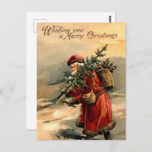 Weihnachtsmann und Baum Postkarte (Vorne/Hinten)