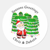 Weihnachtsmann und Bäume Weihnachten Runder Aufkleber (Vorderseite)