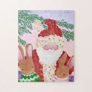 Weihnachtsmann und bunnies bei Sonnenuntergang Puzzle