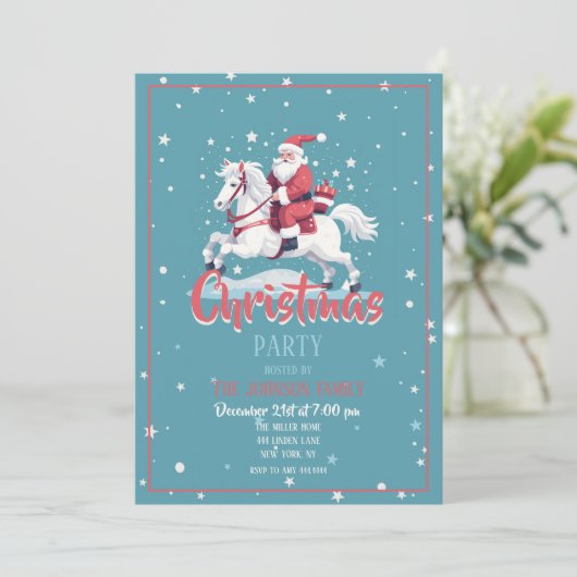 Weihnachtsmann und Cartoon Einladung (Stehend Vorderseite)