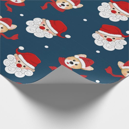 Weihnachtsmann und Corgi Muster Geschenkpapier (Ecke)