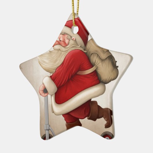 Weihnachtsmann und der Stoßroller Keramik Ornament (Links)