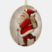 Weihnachtsmann und der Stoßroller Keramik Ornament (Rechts)