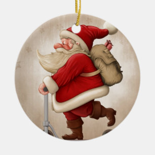 Weihnachtsmann und der Stoßroller Keramik Ornament