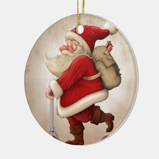 Weihnachtsmann und der Stoßroller Keramik Ornament (Links)